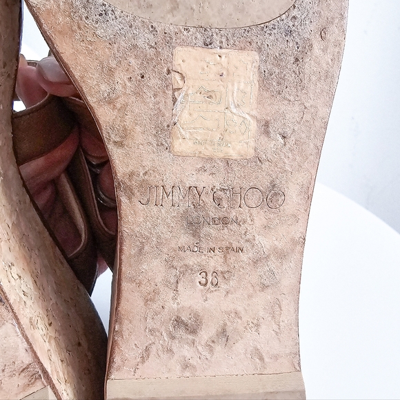 Jimmy Choo Athenia brown leather strappy platform wedge make sandals size 36 - Picture 10 of 14